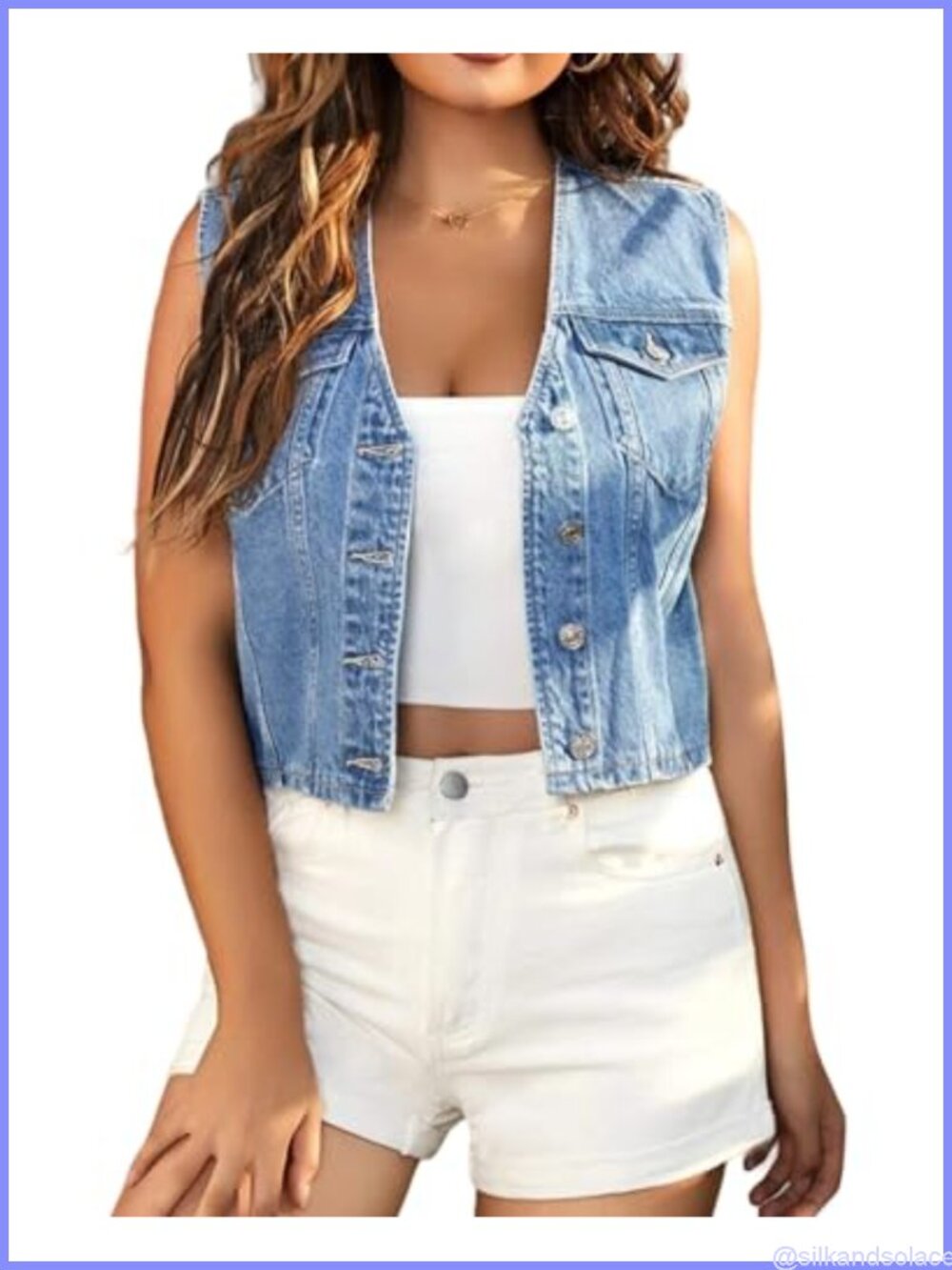 Women's Cropped Denim Vest Top Casual V Neck Button Down Sleeveless Jean Jacket